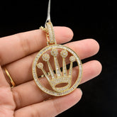 10k Yellow Gold 4CT Round/Baguette Diamond Crown Circle Pendant 10.1g Mens Charm